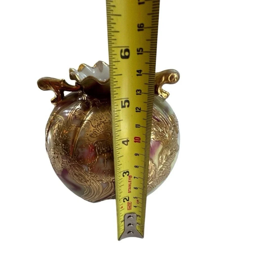 Antique Morimura Gumi Porcelain Gold Leaf Floral‎ Vase -Maple Leaf Nippon